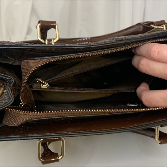 Python Print Embossed Patent Brown Shoulder Bag with Crossbody Strap & Wallet - Picture 9 of 11